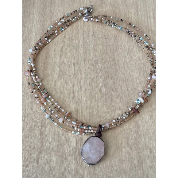 Tica Rose 925 Sterling Silver Rose Quartz Gemstone Beaded Multi-Strand Necklace - Picture 6 of 10